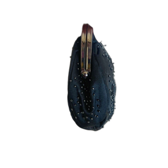 Vintage Express Black Beaded Clutch Silver Clasp Evening Bag - Picture 2 of 6